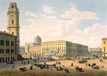Die katholische Kirche und die Mikhailovskaya Straße in St. Petersburg, gedruckt von J. Jacottet und Regamey, veröffentlicht von Lemercier, Paris, 1850er